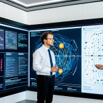 A diverse group of professional researchers and cultural experts, fully clothed in professional business attire, are gathered around a large, interactive digital display in a modern, well-lit research center. The screen shows intricate knowledge graphs and interconnected data visualizations, symbolizing a living knowledge network. They are engaged in collaborative discussion, pointing at the display with a natural pose. This image represents the ethical synthesis of traditional and modern information. Safe for work, appropriate content, fully clothed, professional, perfect anatomy, correct proportions, well-formed hands, proper finger count, natural body proportions, professional photography, high quality, studio lighting.
