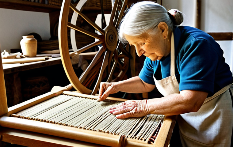 A wise elderly German craftswoman, with kind eyes, teaching a young student in a traditional, well-lit workshop. The woman is wearing a modest, traditional apron over practical clothing, demonstrating a complex weaving technique on an antique loom. The young student, dressed in professional yet comfortable attire, attentively observes, with a modern tablet subtly visible for documentation. Traditional wooden tools and natural yarn are arranged in the background, hinting at generations of skill. The scene emphasizes intergenerational learning, the merging of ancient wisdom with modern technology for cultural preservation, and a respectful, educational atmosphere. The subjects exhibit perfect anatomy, correct proportions, natural poses, well-formed hands, and proper finger count. This is safe for work, appropriate content, and family-friendly.