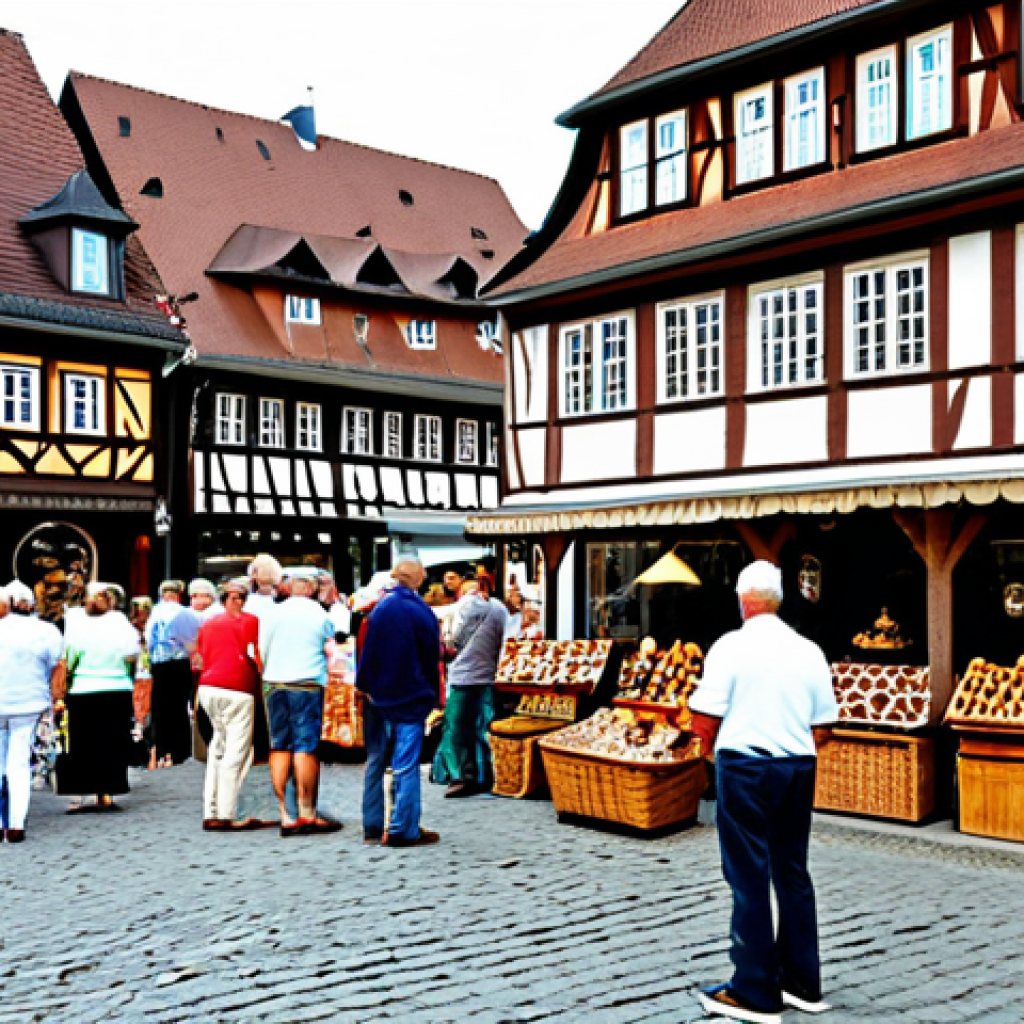 Revitalized Village Craft Fair**
"A bustling market square in a quaint Uckermark village, Germany. Local artisans display handcrafted goods: wooden toys, woven baskets, and pottery. Villagers and tourists interact, buying and selling. Traditional German architecture in the background, half-timbered houses. Bright, sunny day. Fully clothed people in appropriate attire. Safe for work. Perfect anatomy, correct proportions, natural pose, well-formed hands, proper finger count, natural body proportions. Professional photography, high quality, family-friendly, appropriate content."
**