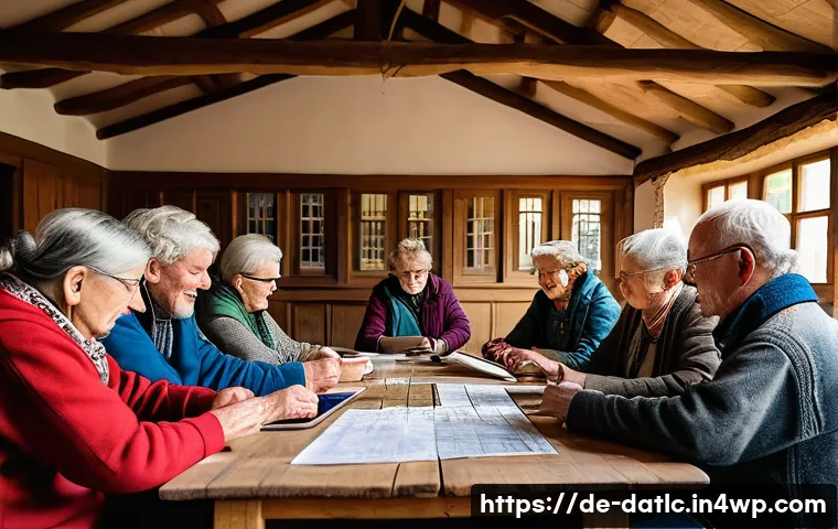 토착지식 데이터베이스의 연구 방안 - A vibrant community workshop scene in a rural European village, featuring diverse local residents in...