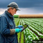 Home 23 토착지식의 가치와 데이터베이스의 역할 - A detailed scene of a modern German farmer using digital sensors and tablets in a sustainable field,...