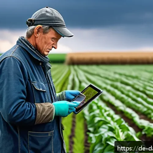 Home 17 토착지식의 가치와 데이터베이스의 역할 - A detailed scene of a modern German farmer using digital sensors and tablets in a sustainable field,...