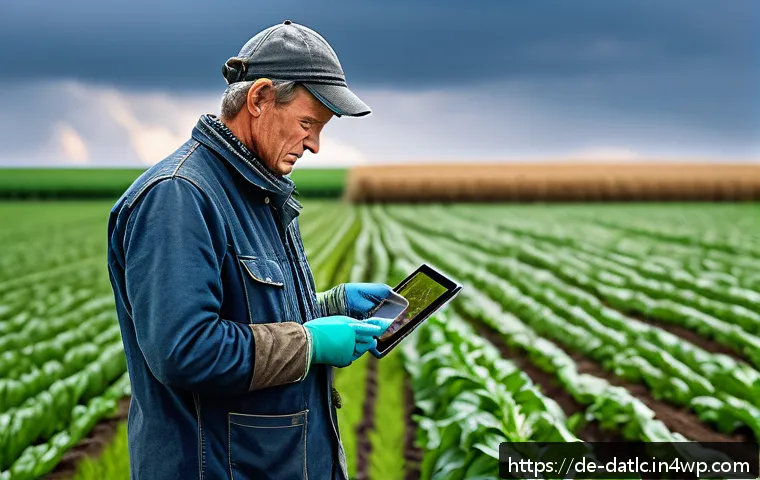 토착지식의 가치와 데이터베이스의 역할 - A detailed scene of a modern German farmer using digital sensors and tablets in a sustainable field,...